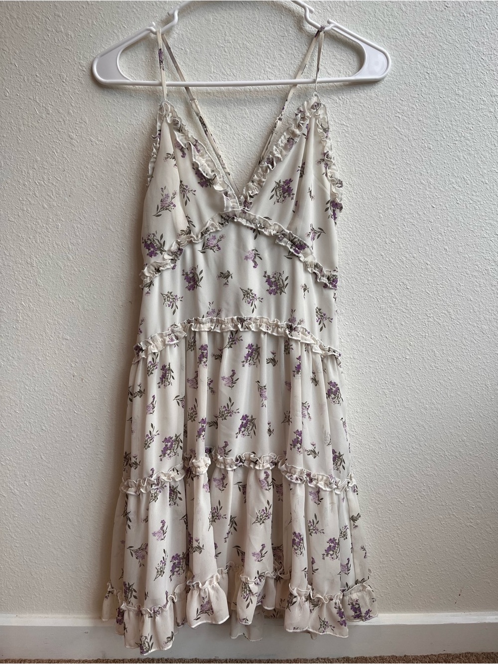 J for Justify Cream Mini Dress with Purple Floral Print